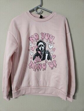 SHEIN Pink Graphic 'No You Hang Up' Pullover Sweatshirt